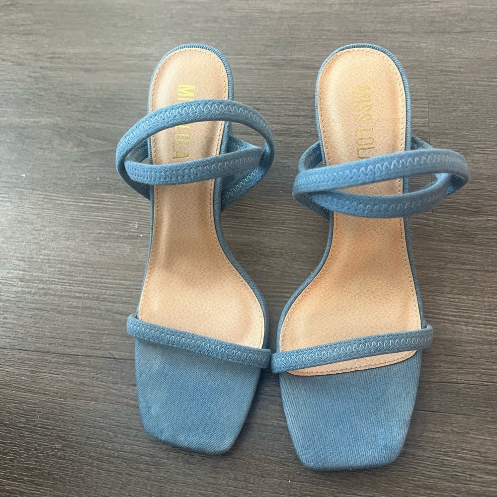 Denim block heels